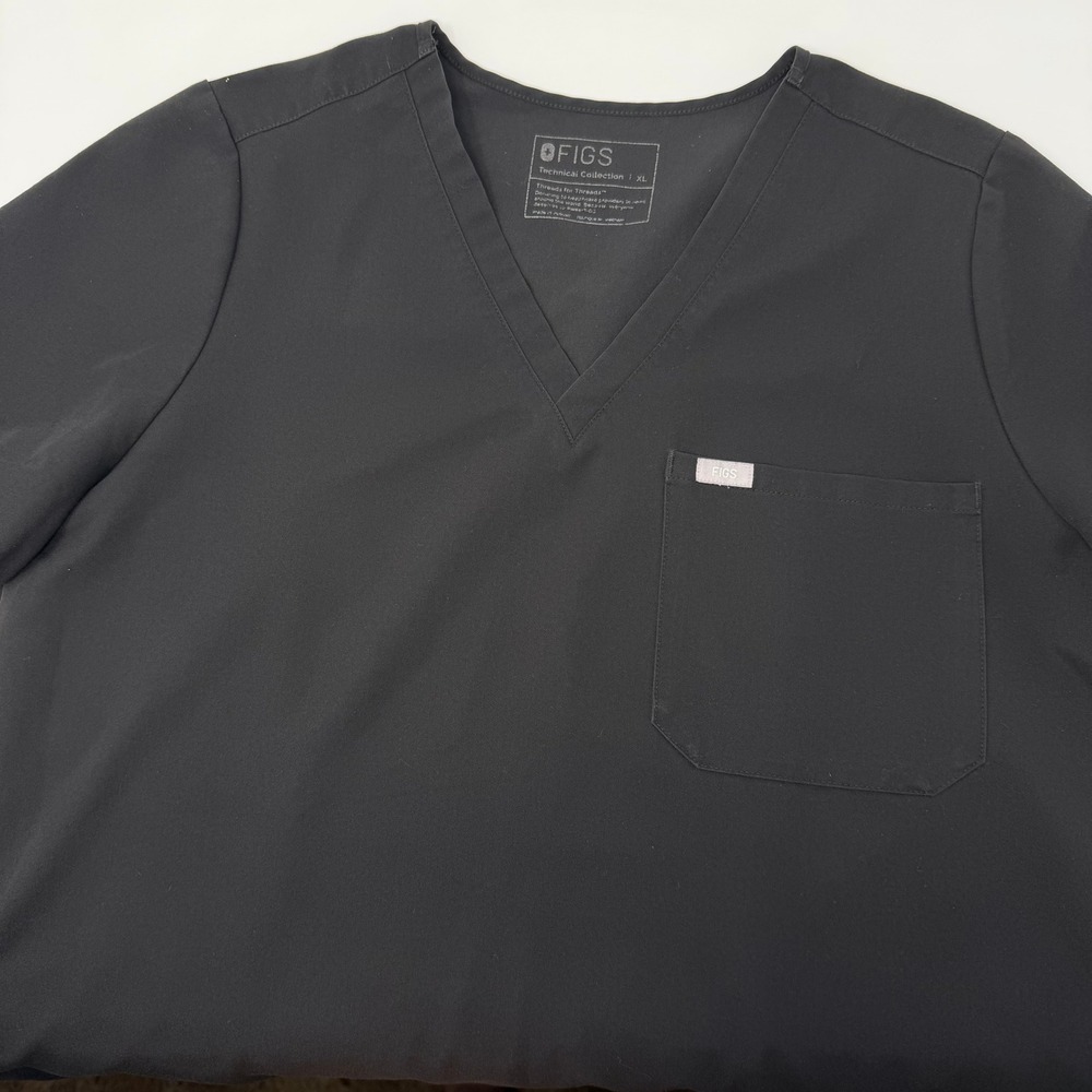 FIGS Catarina Scrub Top Black Women XL V-Neck Technical Collection FW1000